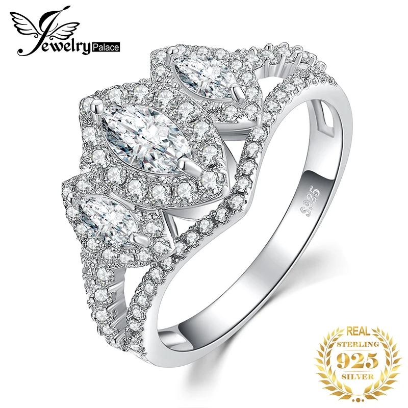 JewelryPalace 3 камня Разделение хвостовиком 2ct маркиза кубический цирконий Свадебные Обручение кольцо стерлингового серебра 925