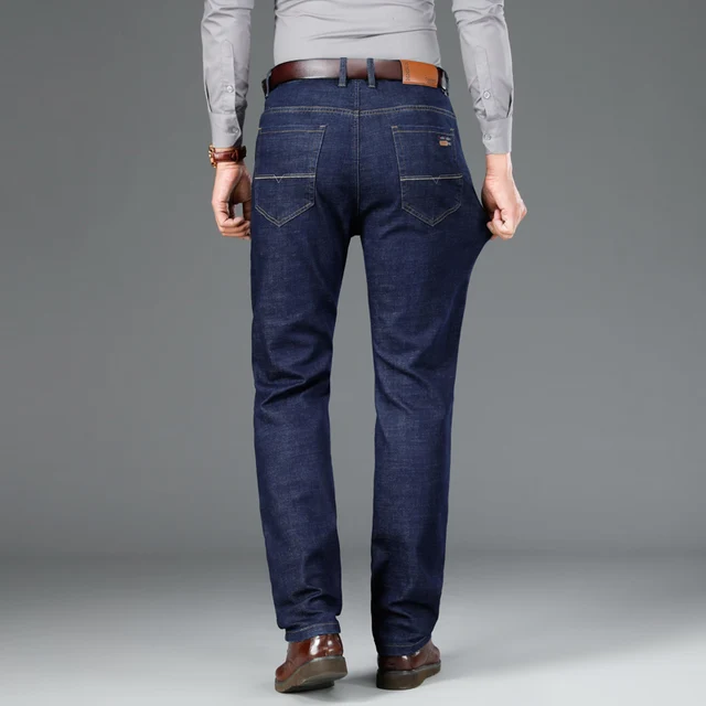 2022 Autumn Winter Men's Jeans Denim Pants Slim Straight Thick Button Pocket Regular Fit Business Trousers Jean Men Hombre 28-40 2