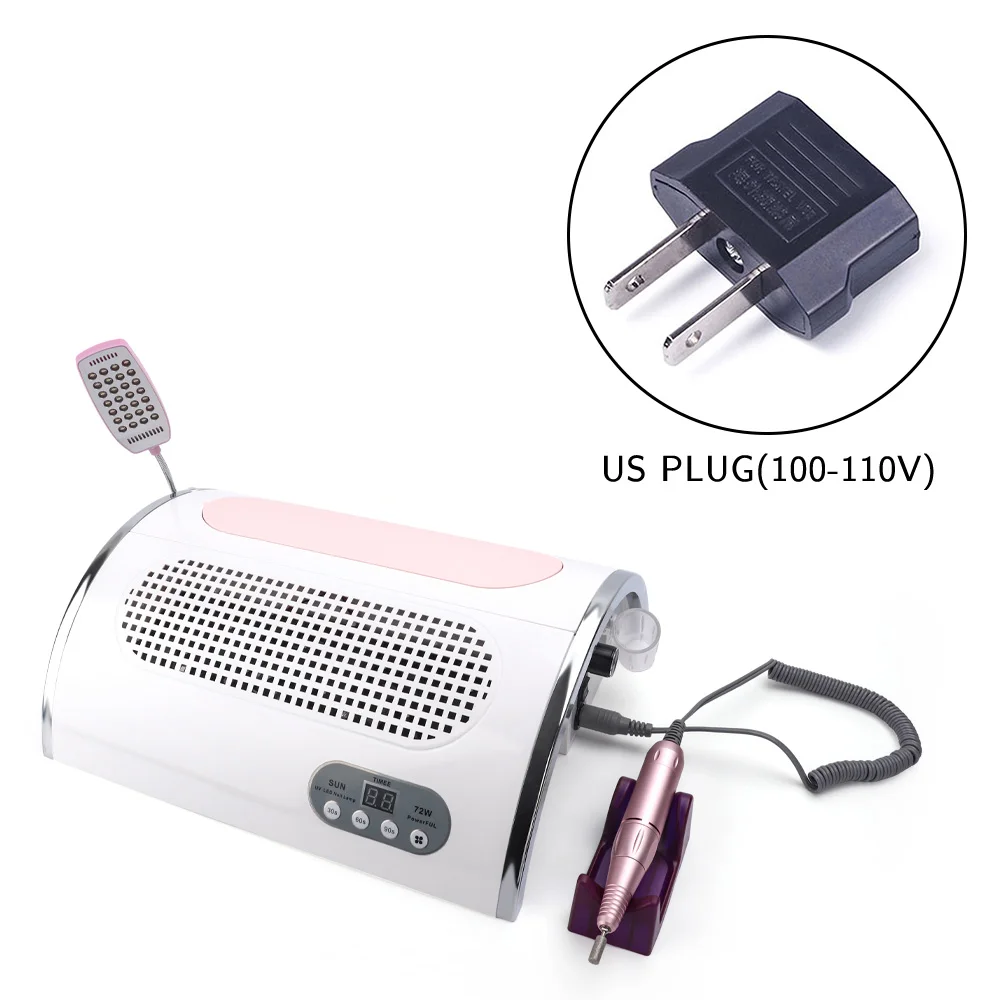 US plug Deciniee 54 Вт Светодиодный УФ-лампа для ногтей пылесос всасыватель, пылесборник 25000 об/мин сверлильный станок инструмент для педикюра полировщик инструменты - Цвет: US plug