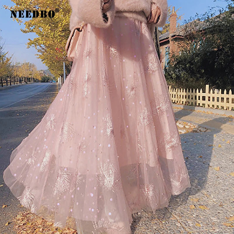 

NEEDBO/фатиновые юбки для женщин, сексуальные длинные юбки принцессы с высокой талией, Женская длинная юбка Jupe Femme, белая свадебная юбка-пачка для женщин