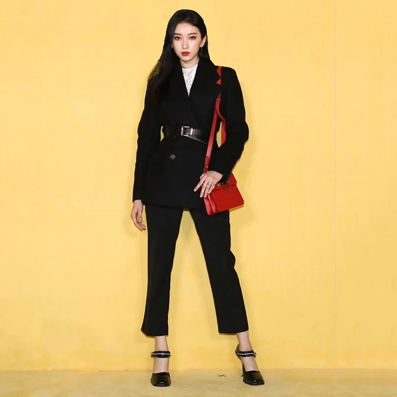 

Women Blazer And Pants Sets Two Pieces OF Double Breasted Jacket Formal Suits Pencil Pants Spring Autumn Women Pants Suits
