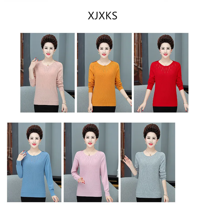 XJXKS All-match exquisite diamond women sweater autumn winter new plus size wool knitted sweater women pullover