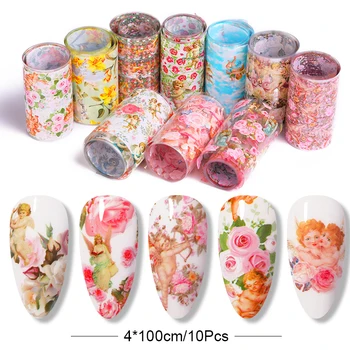 

10 Rolls Snake Angel Nail Foil Stickers Print Marble Leopard Flower Mixed Transfer Decals Set Nail Art Wraps DIY Accessoriees