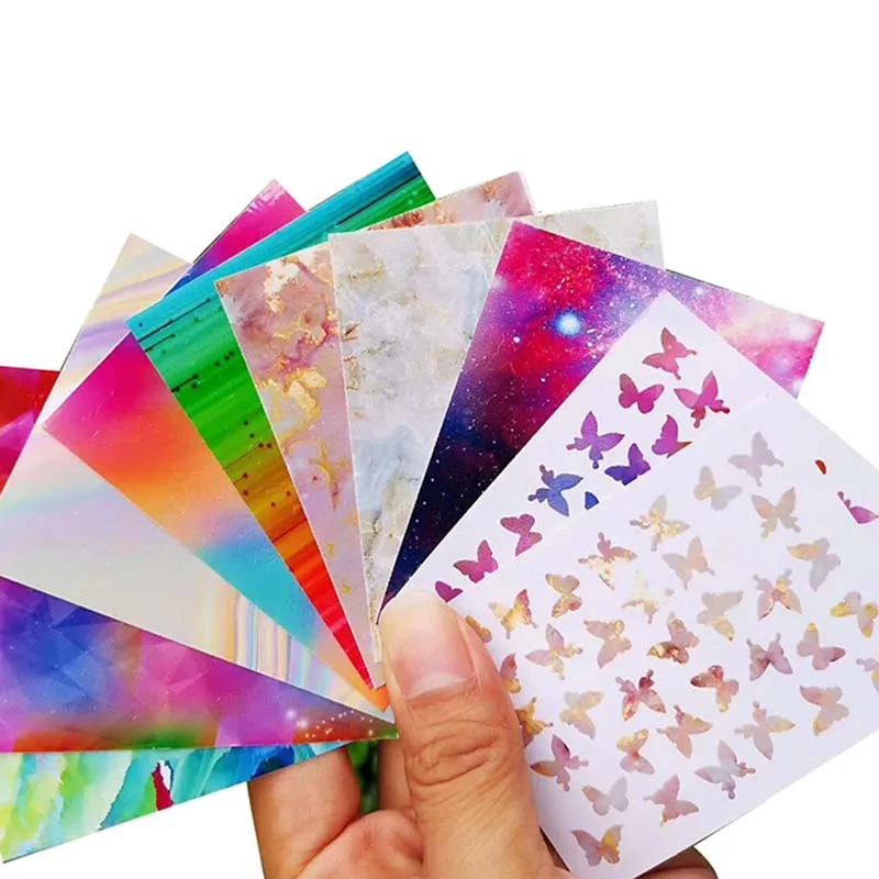 

11.11 Butterfly Flower Nail Art Transfer Foils Sticker Colorful Holographic stick on nails Decal Decoration DIY Manicure Tools