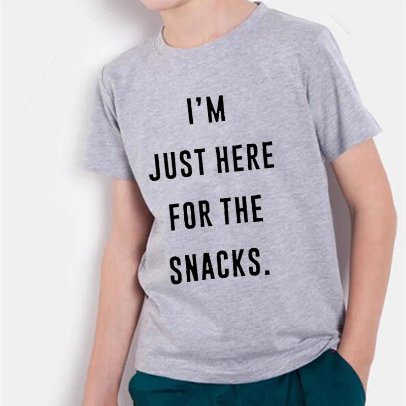 Детская модная летняя повседневная рубашка с надписью «I'm Just Here for The Snack» для мальчиков и девочек топы, одежда, костюм Детская футболка