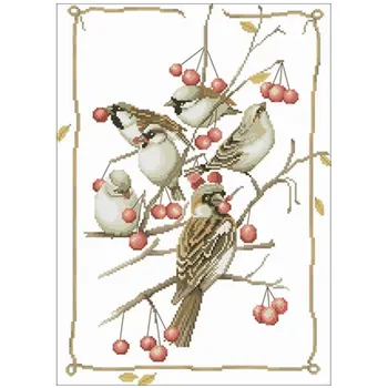 

Sparrow and red currant patterns Counted Cross Stitch 11CT 14CT 18CT DIY Cross Stitch Kits Embroidery Needlework Sets home decor