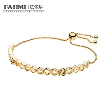 

FAHMI 100% 925 Sterling Silver 1:1 Genuine Brand New Charm 18K Gold Bee Bracelet Ms. Beehive Elegant Temperament Bracelet
