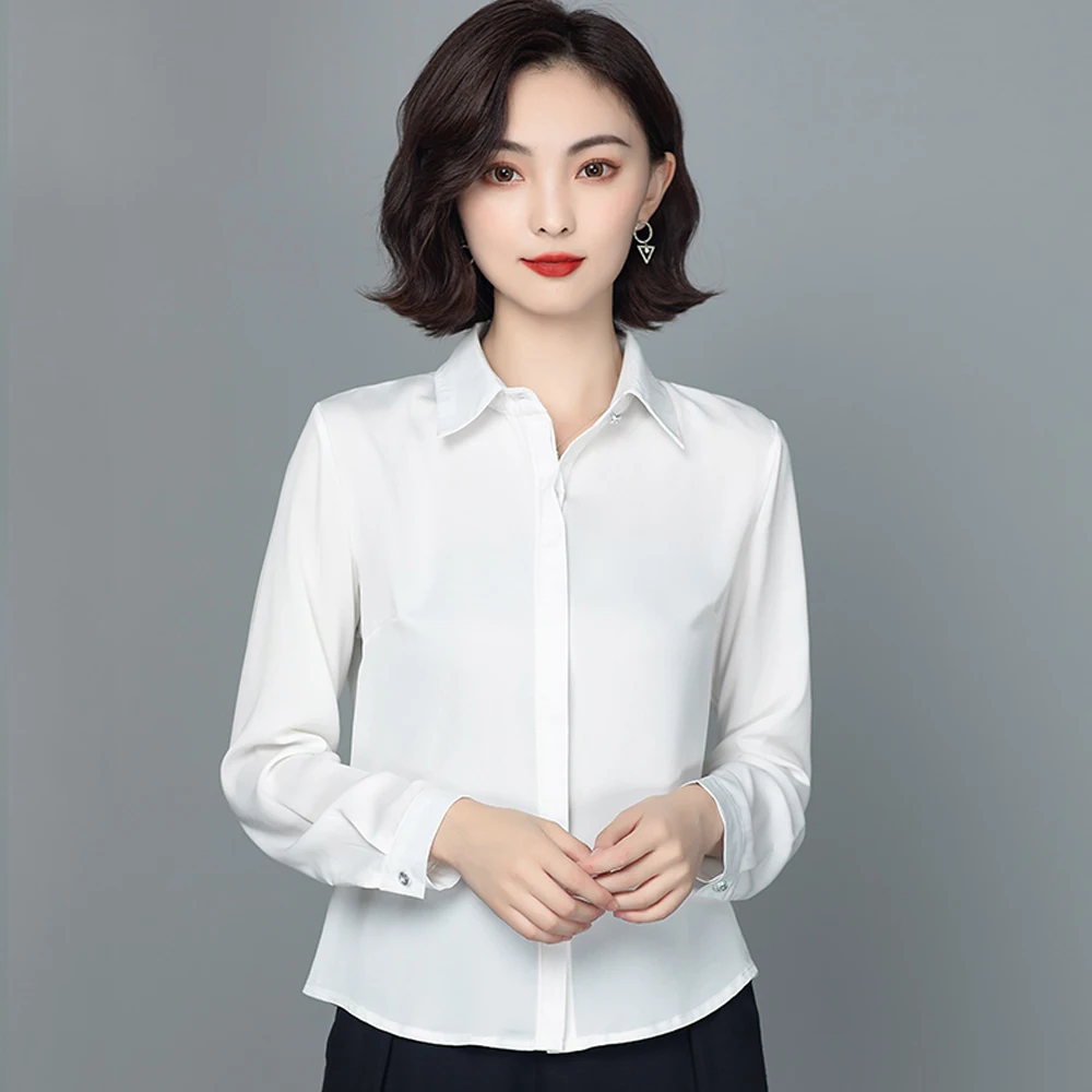 Nuove camicie di seta taglie forti donna primavera moda camicia verde  bianca manica lunga Office Lady camicie di raso camicetta top Casual  femminili - AliExpress