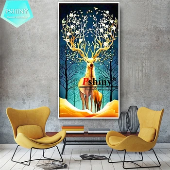 

PSHINY 5D DIY Diamond embroidery sale golden deer animal decorative painting Full drill square rhinestone Diamond Painting new