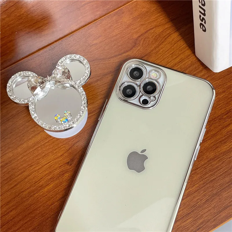 13 pro max cases 12 Luxury Diamond Micky Glitter Mirror Grip Tok Holder Plated Case for iPhone 13 Pro Max 11 XR X XS SE 7 Plus 8 Silicon Cover case for iphone 13 pro max