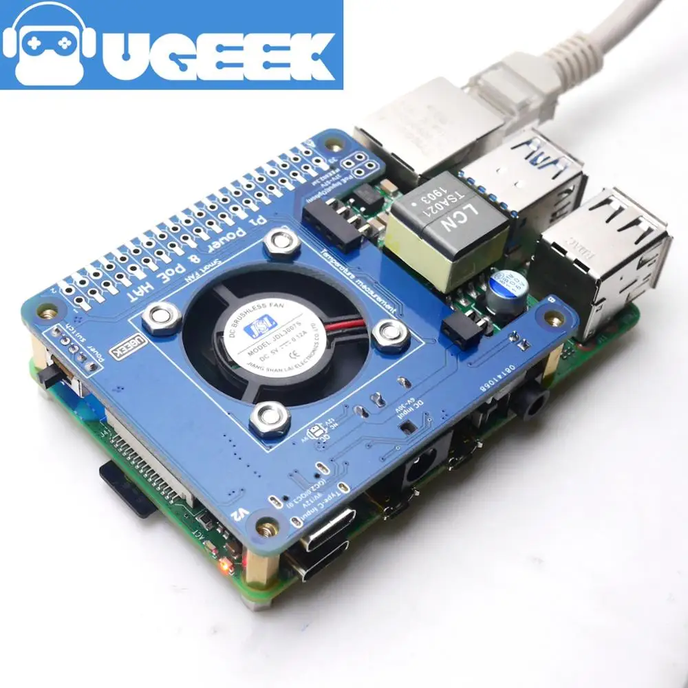 UGEEK Pi power HAT для Raspberry Pi 4 | решена ошибка питания Pi4 | POE | с интеллектуальным вентилятором контроля температуры | Вход 6 В~ 14 в | 4A outmax