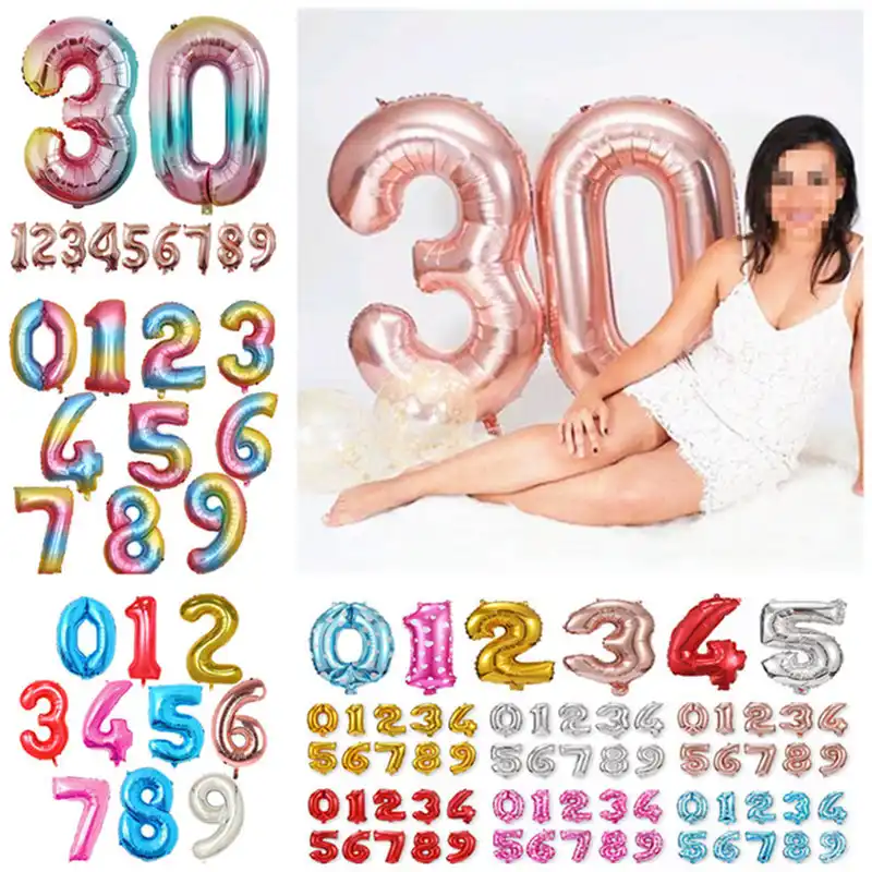 32 40 дюймов черный большое количество фольги Воздушные шары большие надувные цифры из гелия Свадебные украшения для дня рождения Воздушные ...