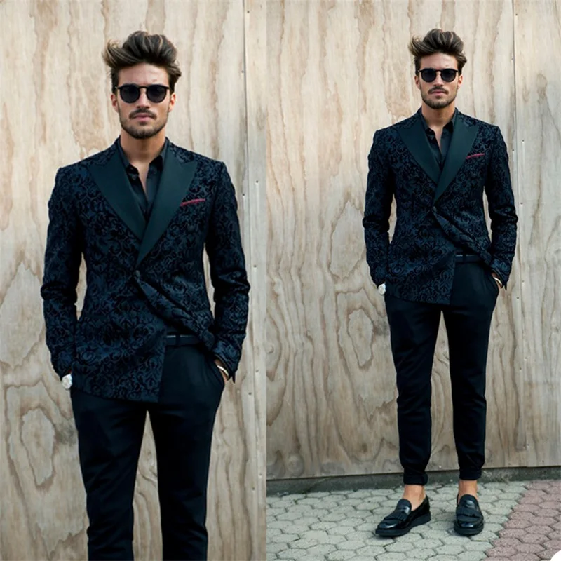 

Men Suits 2 Pieces Fashion Wedding Suit Peaked Lapel Single Breasted Blazer Suit Custom Made Coat+Pant