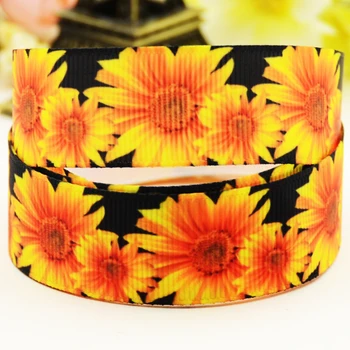 

22mm 25mm 38mm 75mm Sunflower Cartoon printed Grosgrain Ribbon party decoration 10 Yards X-03400