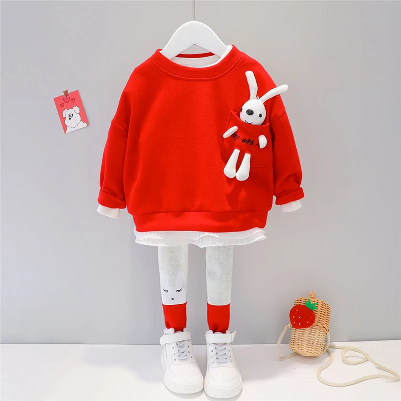 Girls Clothing Set Kids Clothing Set Baby Girls Clothing Lace Cartoon Rabbit T Shirt Pants