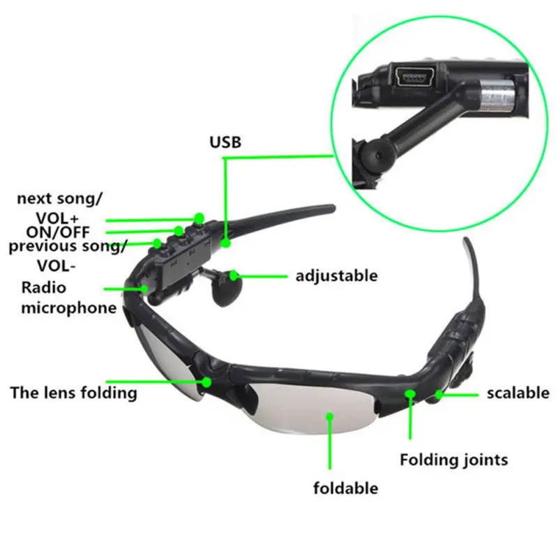 Портативные умные солнцезащитные очки, гарнитура для спорта на открытом воздухе, свободные руки, музыка, Bluetooth 4,0, наушники, очки с Micphone 6