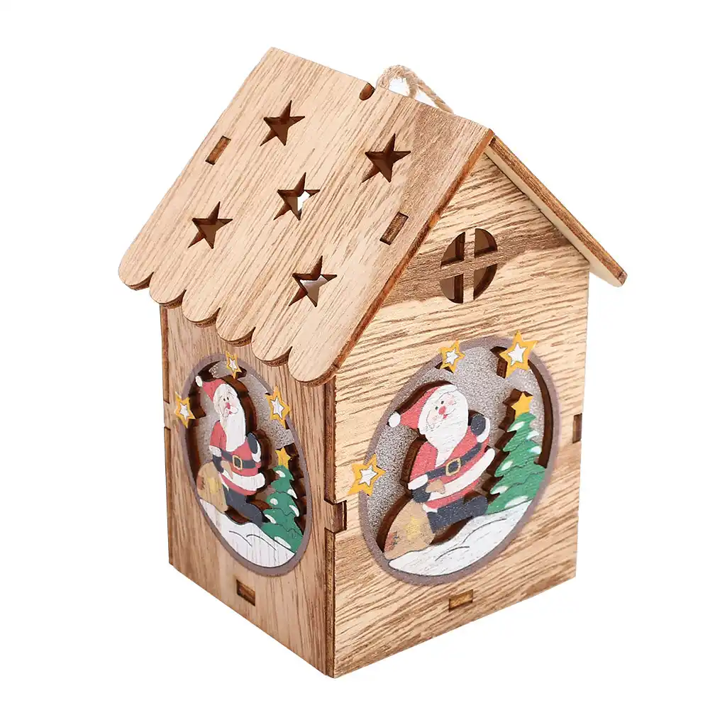 Christmas Glowing Cabin Christmas Wooden Cottage Pendant Creative Christmas Wooden House Led Lights Lamp Home Decor Luminous Aliexpress