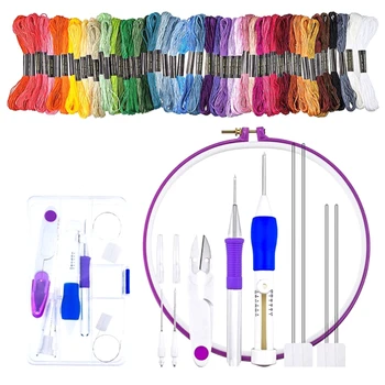 

62Pcs Embroidery Pen Tool Set Stitching Hoop Punch Needles Embroidery Threads Kit