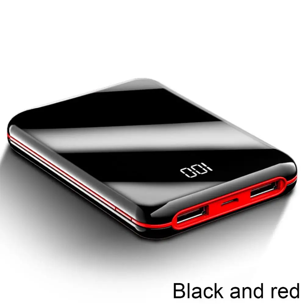 Portable Mobile Power Bank Dual USB Charging Port External Battery LED Screen Display Powerbank For Smart Phones Fast Charging - Цвет: black red