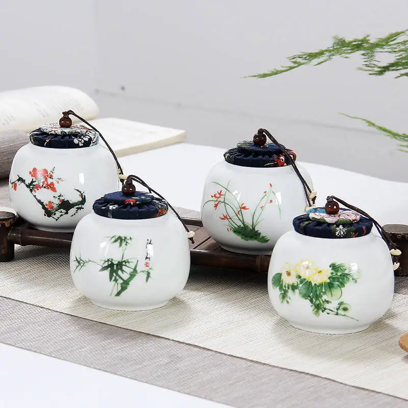 

Pu 'er Tea Jar Kung Fu Tea Set Accessories Pasty Fluid Jar Ceramic Tea Jar Flower Tea Jar Storage Cans China Traditional Tank