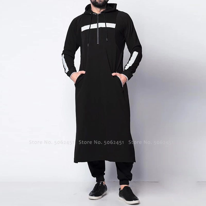 Мужская мусульманская одежда jubba thebe Арабские халаты кафтан мусульманское платье Саудовская Аравия абайя блузка Курта модные толстовки Арабская одежда - Цвет: Black Hoodie