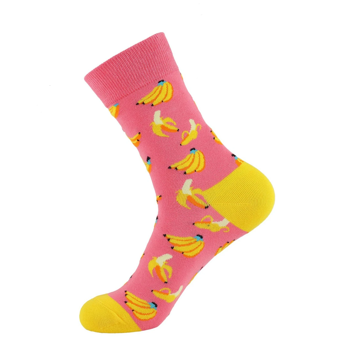 Хлопчатобумажные забавные носки для женщин и мужчин, новинка года, милые осенне-зимние новогодние носки с Санта Клаусом, рождественскими фруктами, животными, рыбами, счастливыми носками PEONFLY - Цвет: huangxiangjiao