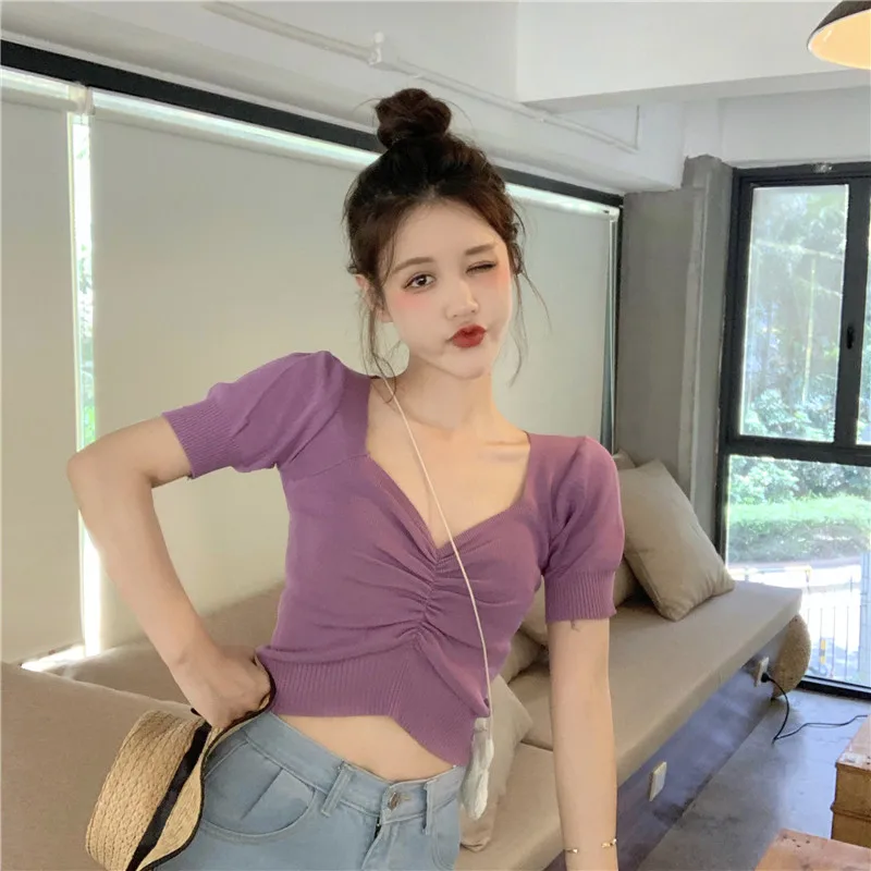 

2019 Summer Fashion Korean Women Sweaters Casual Slim Solid Color V-Neck Knit Sweater Women Sweaters and Pullovers A323