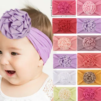 

2020 New Baby Stuff Toddler Girls Baby Turban Solid Headband Hair Band Bow Accessories Big Flower Headwear Fashion Dropping