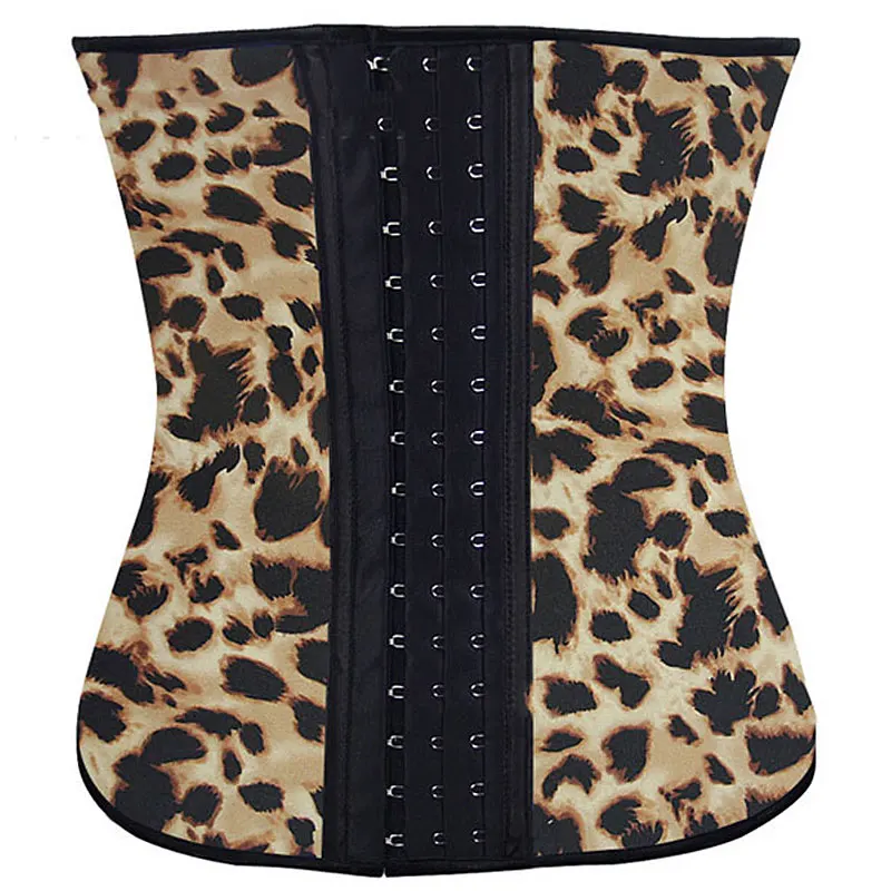 

Leopard Print Latex Waist Trainer Corset Shaper Underbust Bustier Steel Boned Slimming Cincher Girdle Belt Gaine Latex Colombien