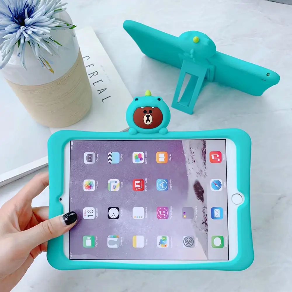 Kids Safe Non-toxic Soft Silicone Dinosaur Bear Pattern Cartoon Tablet Case for IPad Air 3 Pro 10.5" Stand Cover Coque+pen