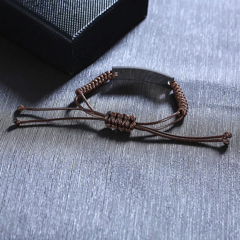 Персонализированные пользовательские мужской браслет коричневый плетеный браслет колледж Выпускной подарок вдохновляющие выгравированы ID тег бар Bileklik