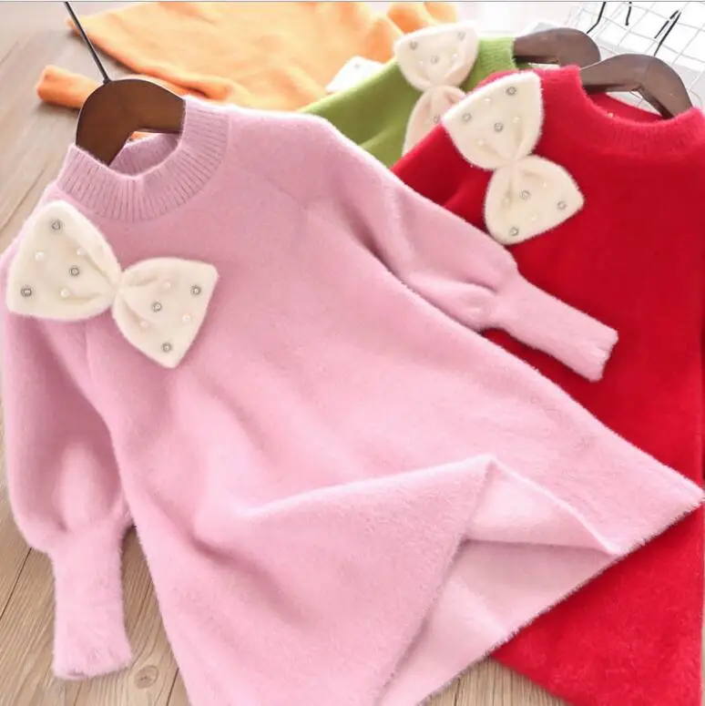 

2019 New Children Baby Bow Long Sweater, Princess Boutique Cute Knitting Pullovers 5 pieces/lot, Wholesale
