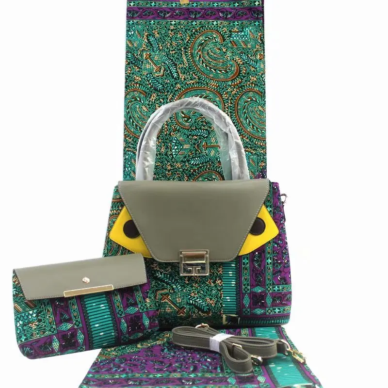 

African wax with Handbags set 6Yards Ankara Wax Fabric & Wax Fabric HandBag & Wax fabric Purse Bag for Ankara For wedding dress