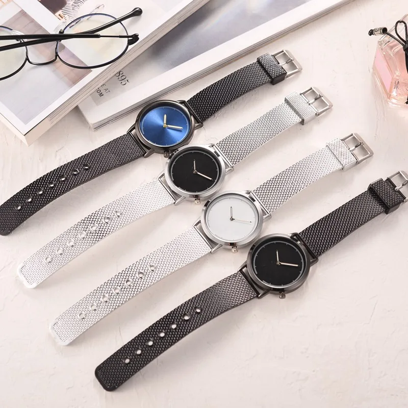 

New Style Simple Blue Faced Two Needle Men Business Mesh Belt Watch Fashion Popular PVC Belt Elegant MEN'S Watch