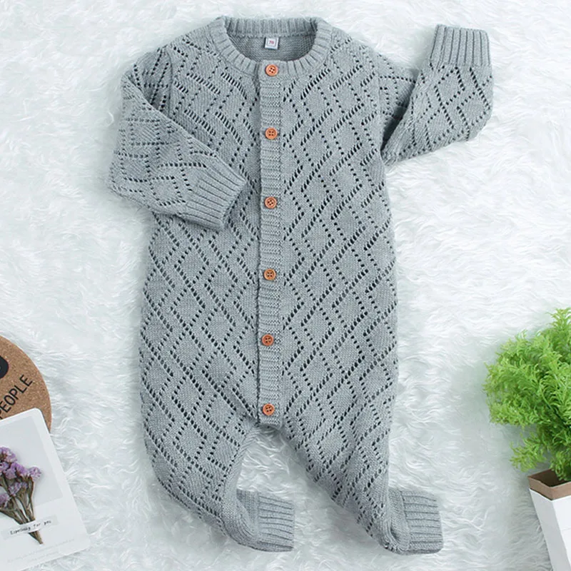 82W355 gray Осенний комбинезон для маленьких девочек; вязаный свитер с длинными рукавами и геометрическим принтом; Детский боди-костюм; комбинезон - Цвет: 82W355 gray