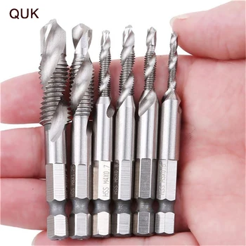 

QUK HSS Hand Drill Hex Bit Sets Thread Twist Spiral Screw Bits Metric Taper Composite Taping Rotary Drilling Woodworking Tools