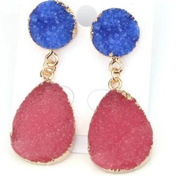 7 Fashion Druzy Pink Resin Earrings Water Drop Earrings For Women Jewelry Pendientes Mujer Gifts For Women Accessories