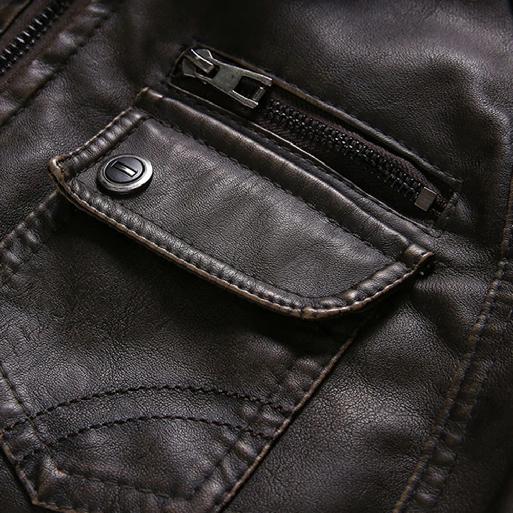 4XL Мужская мотоциклетная винтажная куртка из искусственной кожи с воротником-стойкой в стиле рок-н-ролл байкерская куртка с заклепками и карманами