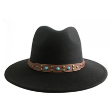 Шерстяная фетровая ковбойская шляпа для женщин и мужчин с широкими полями ковбойская Бирюзовая коса кожаный ремешок