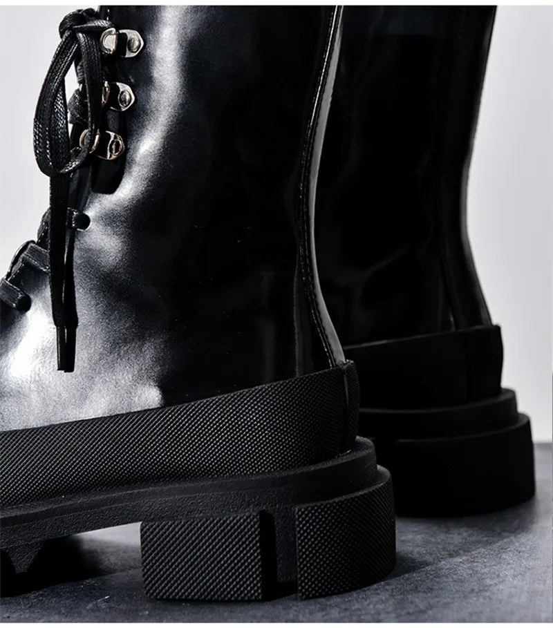 Черные женские ботильоны; ботинки для верховой езды на толстой резиновой подошве; осенние ботинки на шнуровке; botas Mujer; ботинки на платформе; обувь на резиновой подошве