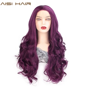 

AISI HAIR Purple Long Wavy Wig Synthetic Lace Front Wigs for Black Women Natural Part Heat Resistant Fiber Wig
