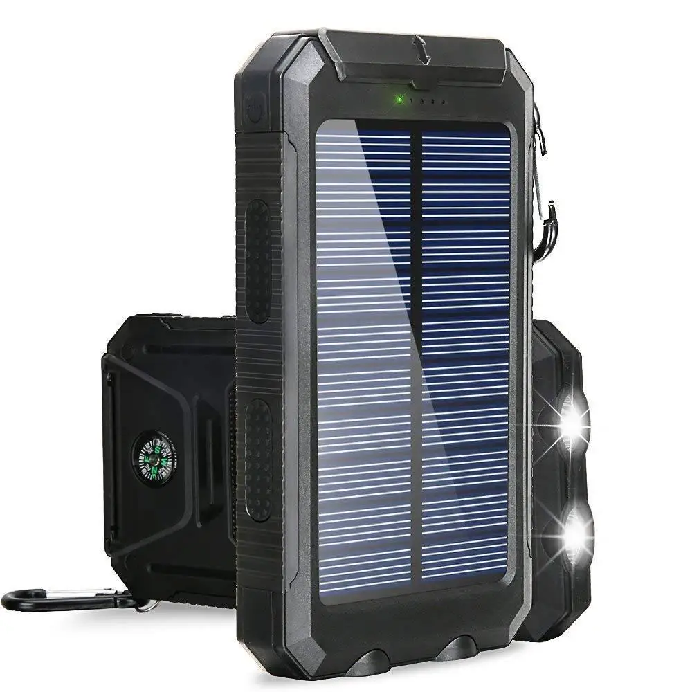 20000mAh High-Capacity Solar Power Bank with Polycrystalline Solar Panel and Dual LED Light