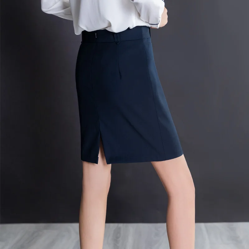 

Short Skirt Women's Summer Formal Wear Skirt One-step Skirt Back Slit Work Skirt Business Skirt Slimming Dark Blue Skirt