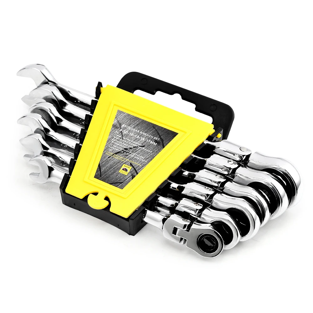

6PCS/Set 8-17mm Flexible Head Combination Ratchet Wrench Dual-use Ratchet Wrench Repair Hand Tools