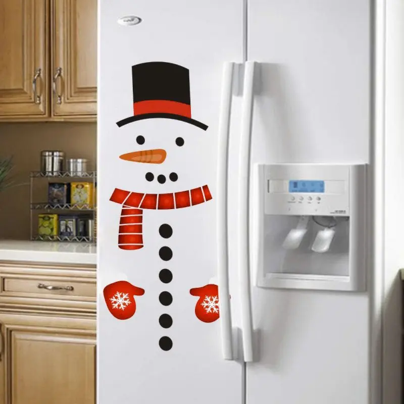 Christmas PVC Snowman Refrigerator Stickers Festival Home Decor DIY Wall Sticker 