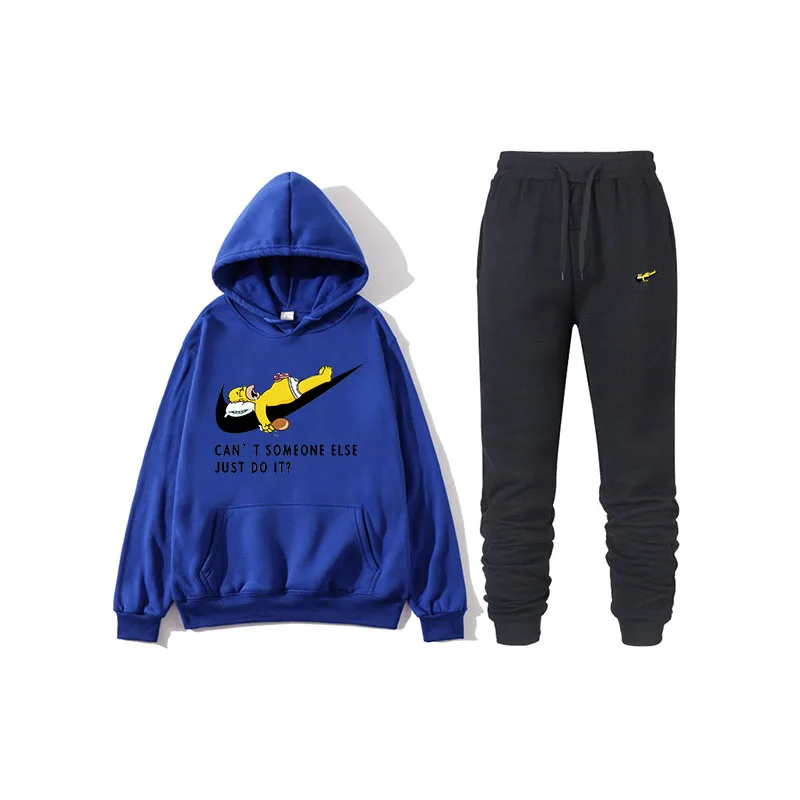 Royal blue Новая модная брендовая Спортивная толстовка с принтом+ спортивные штаны, комплект из двух предметов, забавная Толстовка в стиле хип-хоп, пуловер с капюшоном, одежда с капюшоном - Цвет: Royal blue
