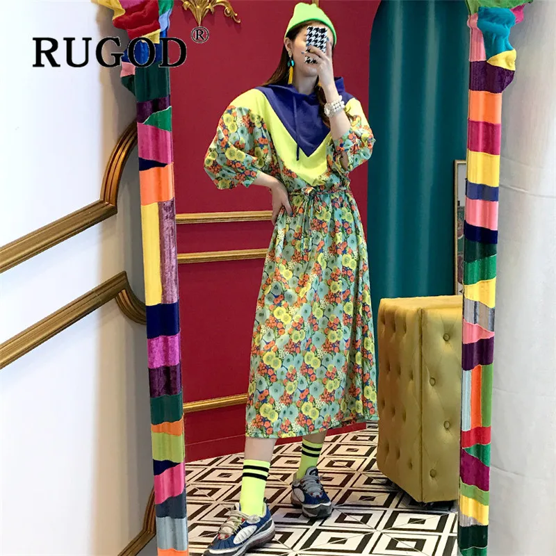 Платье-свитшот RUGOD женское в Корейском стиле Свободное длинное винтажное модное