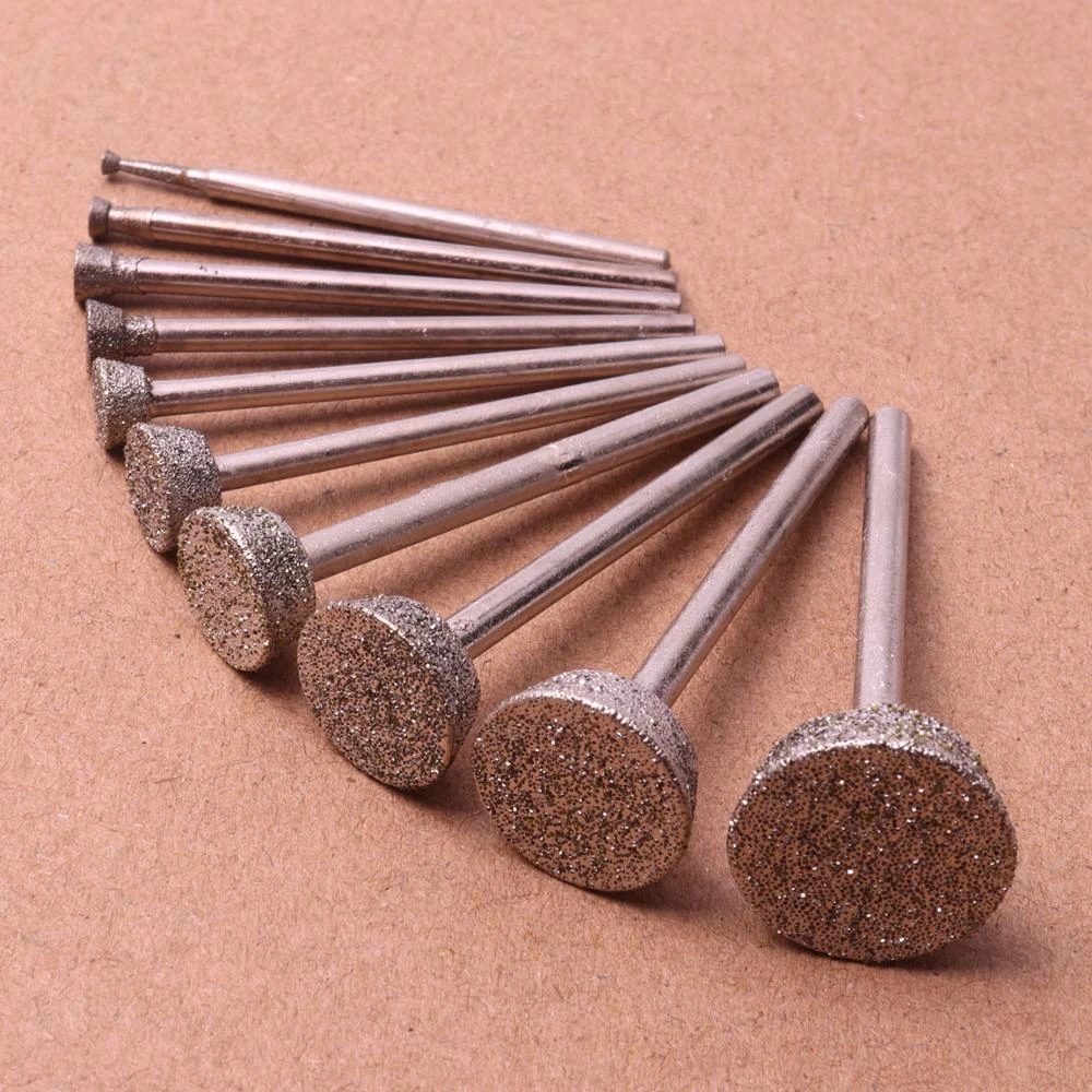 10 Pcs Diamond Grinding Head Burrs Bits 2mm To 16mm Dremel Rotary Tools