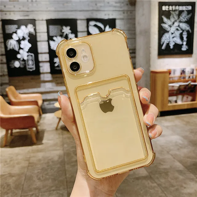 Simple Transparent Silicone Wallet Case for iPhone 12 11 Pro XS Max SE X XR 6 6s 7 8 Plus Shockproof Lens Protection Card Cover