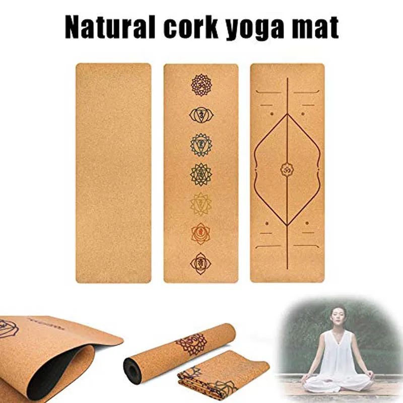 

5mm Non-Slip Organic Cork TPE Exercise Training Yoga Mat Pilate Fitness Dance Lightweight Portable Sweat Absorbent Belt Odorless